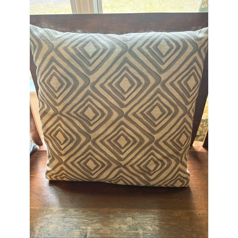 Gray and Cream Throw Pillow, 19” square, Geometric, Foam Filled